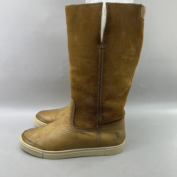 Frye Gemma Tall Shearling Boots Women Size 6.5 Brown Mid Calf 12" Comfort Shoes - Picture 3 of 9
